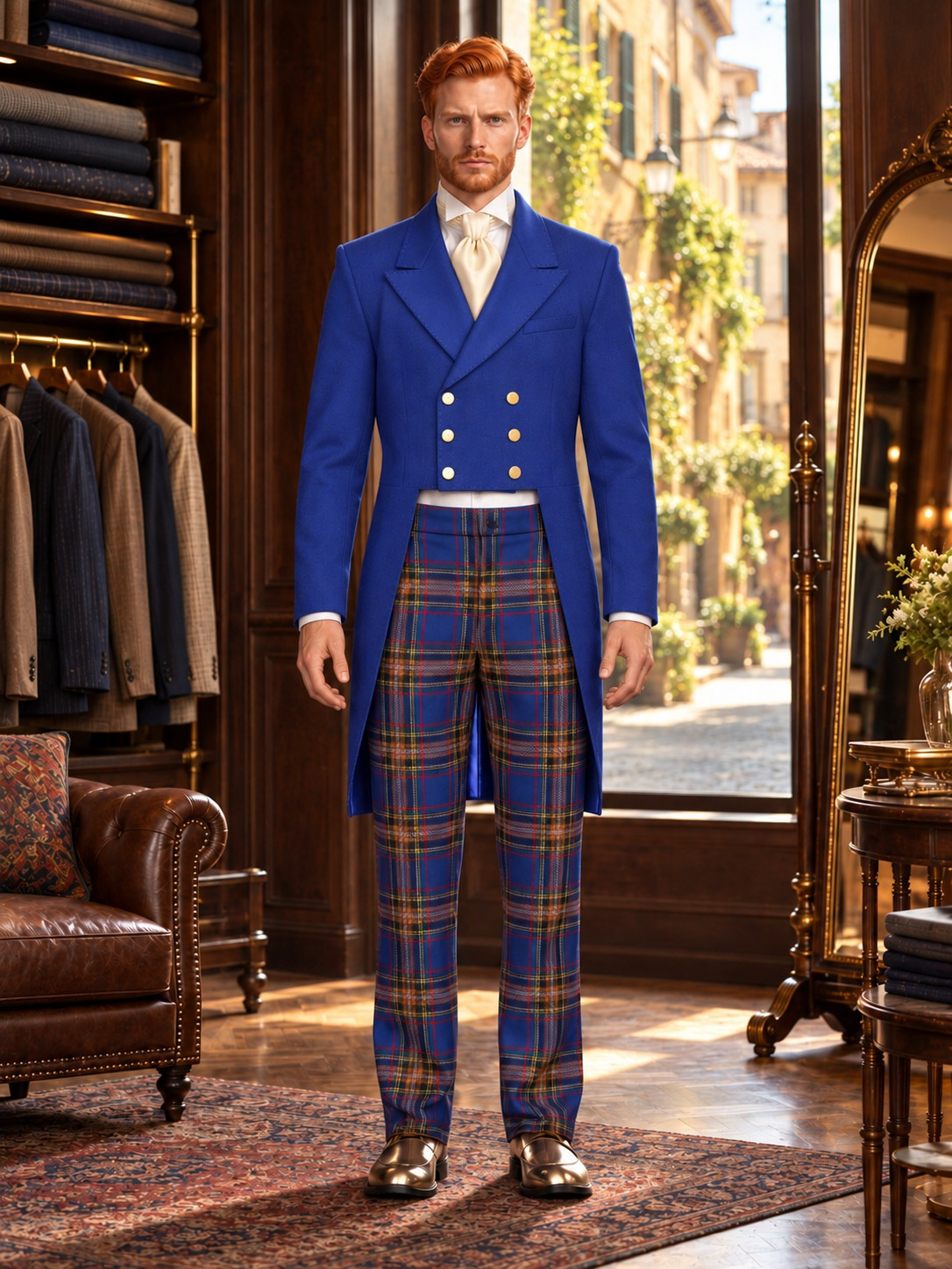 Men's Regency Double-Breasted Tailcoat with Peak Lapels