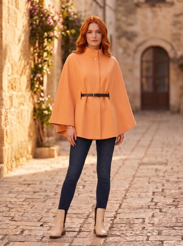 Stand Collar Belted Cape