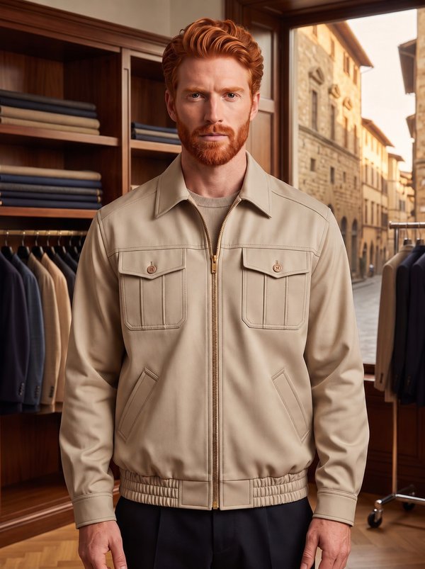 Men's Eisenhower Jacket with Zip Front & Shirt Collar